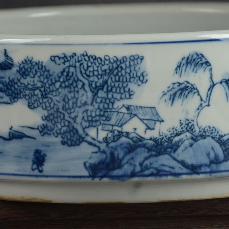 鯖山水 庭楼 筆洗 水仙の鉢 陶磁器 装飾品 現代工芸品美術品