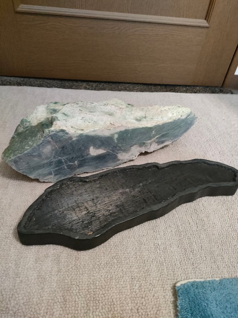 愛石家放出！日高翡翠【極上名品】台座付 自然石 銘石 天然