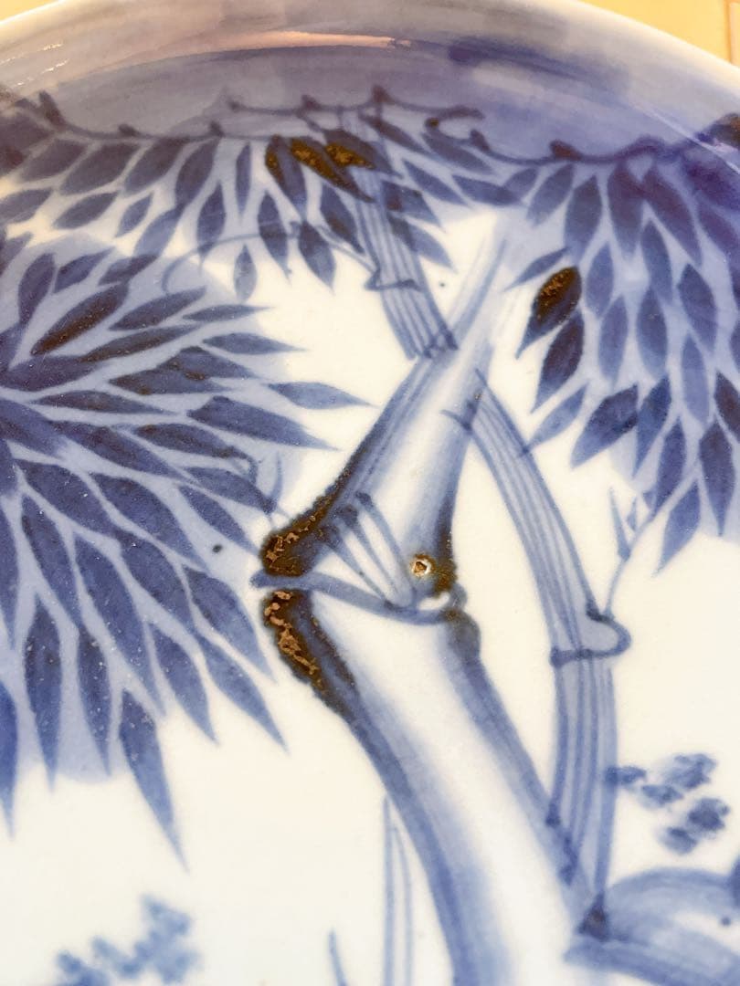 稀少 古伊万里 染付 竹文様 中皿 5客セット 江戸時代後期 手描き