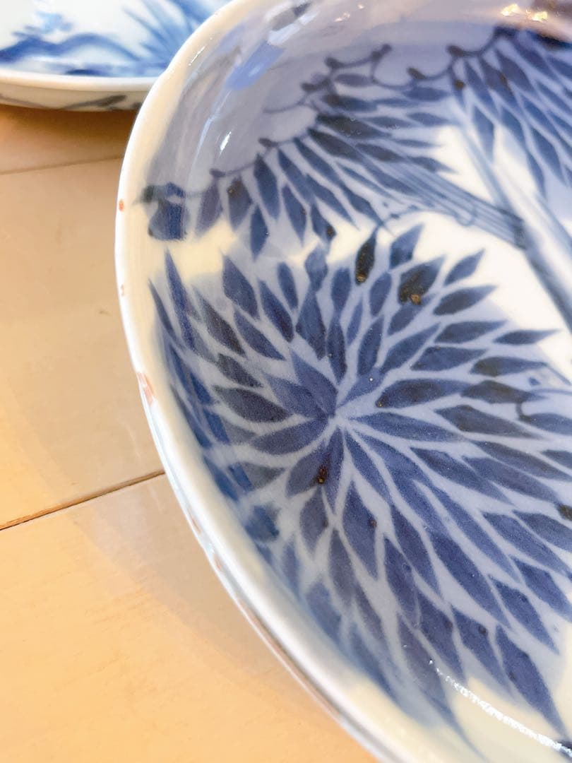 稀少 古伊万里 染付 竹文様 中皿 5客セット 江戸時代後期 手描き