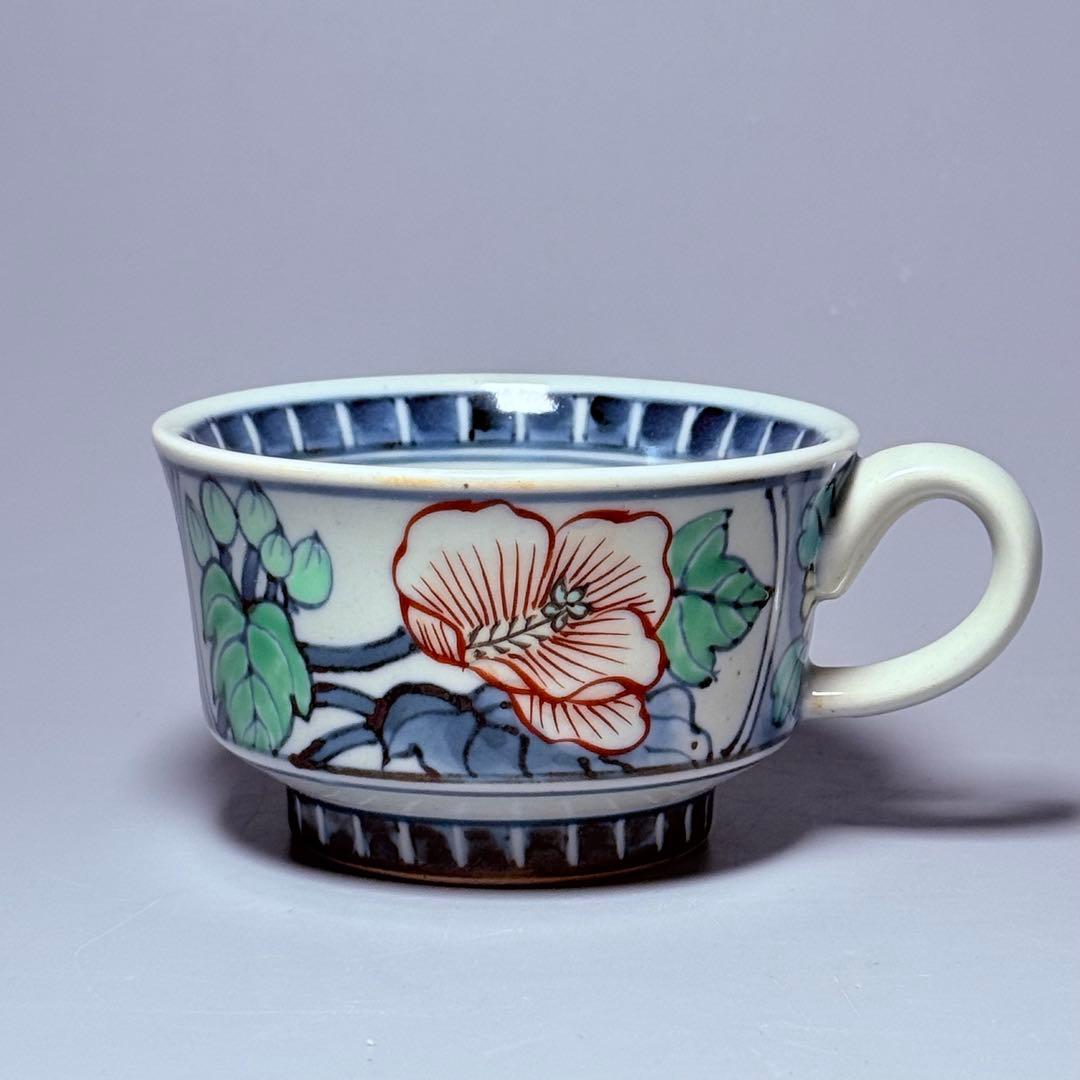 五代 佐藤走波 七十五才 染錦牡丹文カップ＆ソーサー コレクター