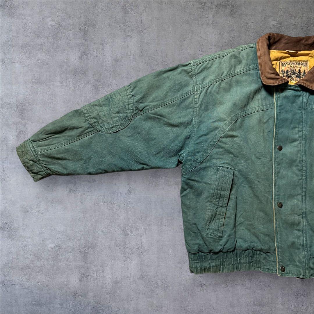 2305古着90年代WOODSMANダックジャケット短丈レザー鬼フェード雰囲気系