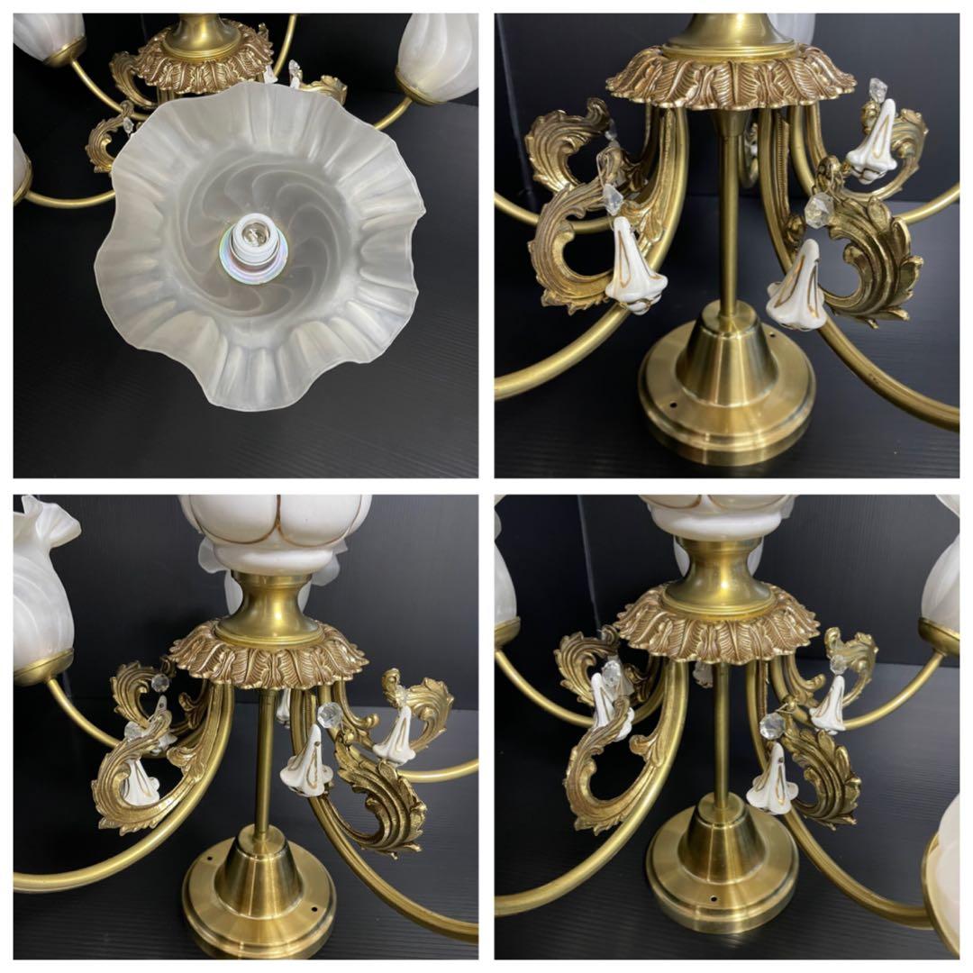 存在感抜群！】ヤマギワ 5灯 シャンデリア 陶器 ガラス クラシカルデザイン