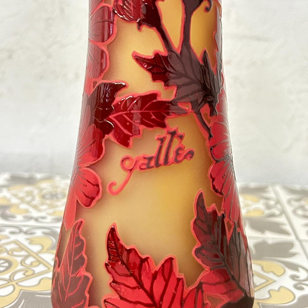 証明書】 エミールガレ 花瓶 カメオ彫り 被せガラス 高さ19cm