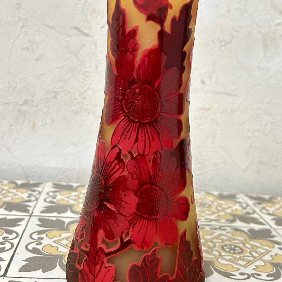 証明書】 エミールガレ 花瓶 カメオ彫り 被せガラス 高さ19cm