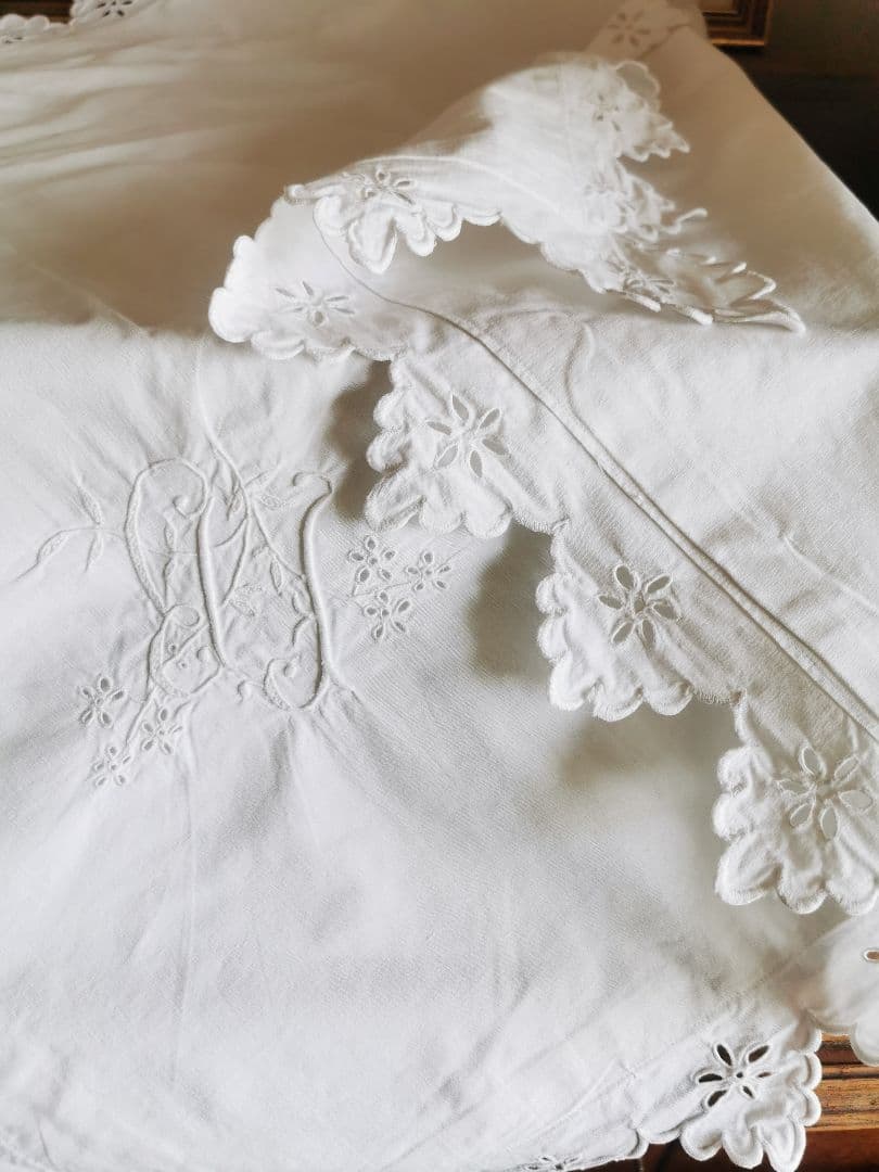 アンティークフランス オープンカットワーク＆スカラップ刺繍ラージ