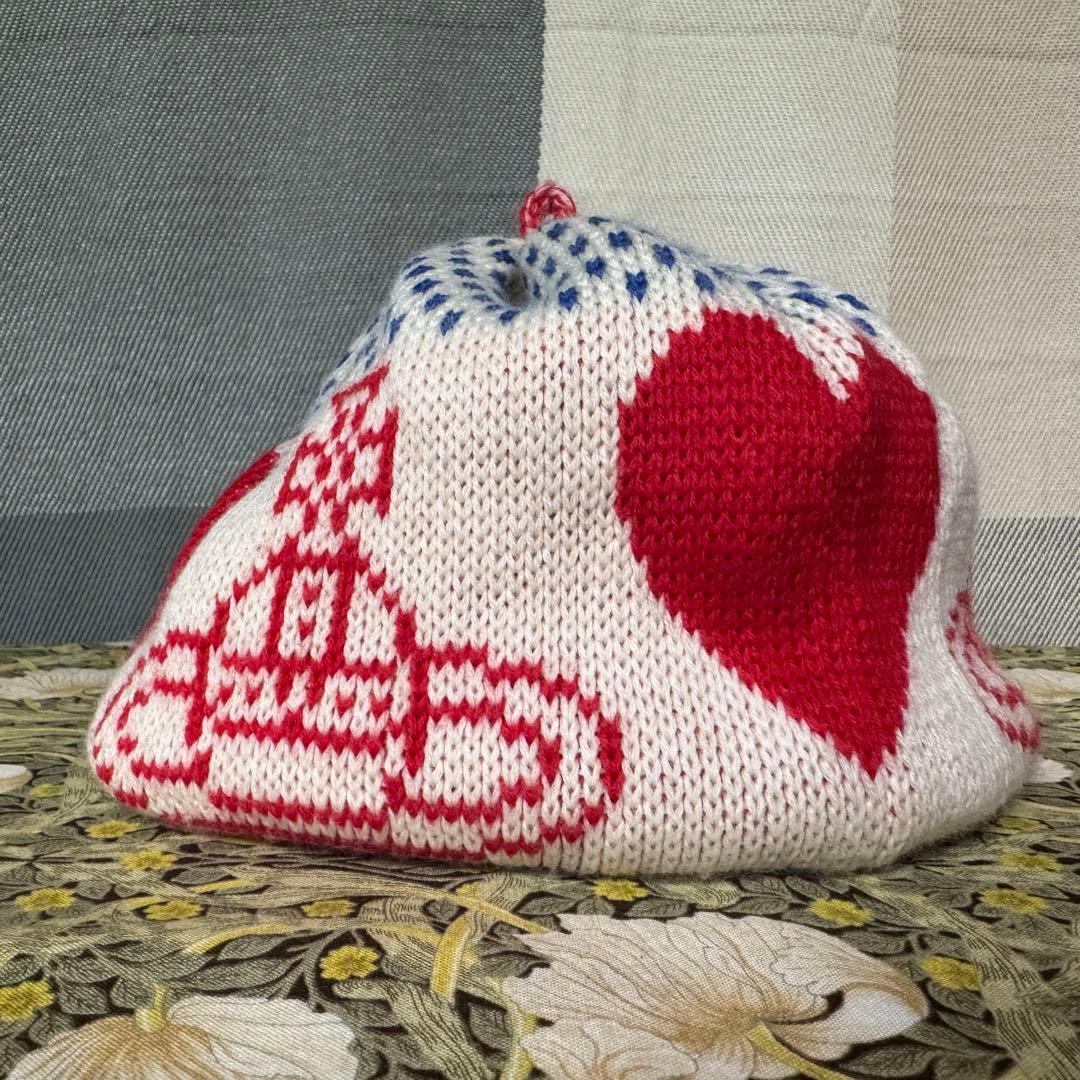 ヴィヴィアンウェストウッド ハート 土星 総柄ニット帽 ベレー帽