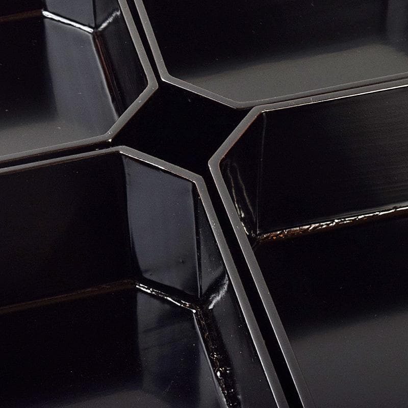 輪島塗　八幡宗豊造　黒漆　縁高重　五段　共箱　V　R8985B