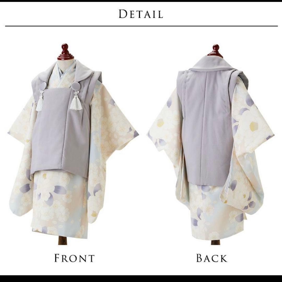 キャサリンコテージ　被布　100センチ　八重桜ベージュ×グレー　足袋・雪駄セット