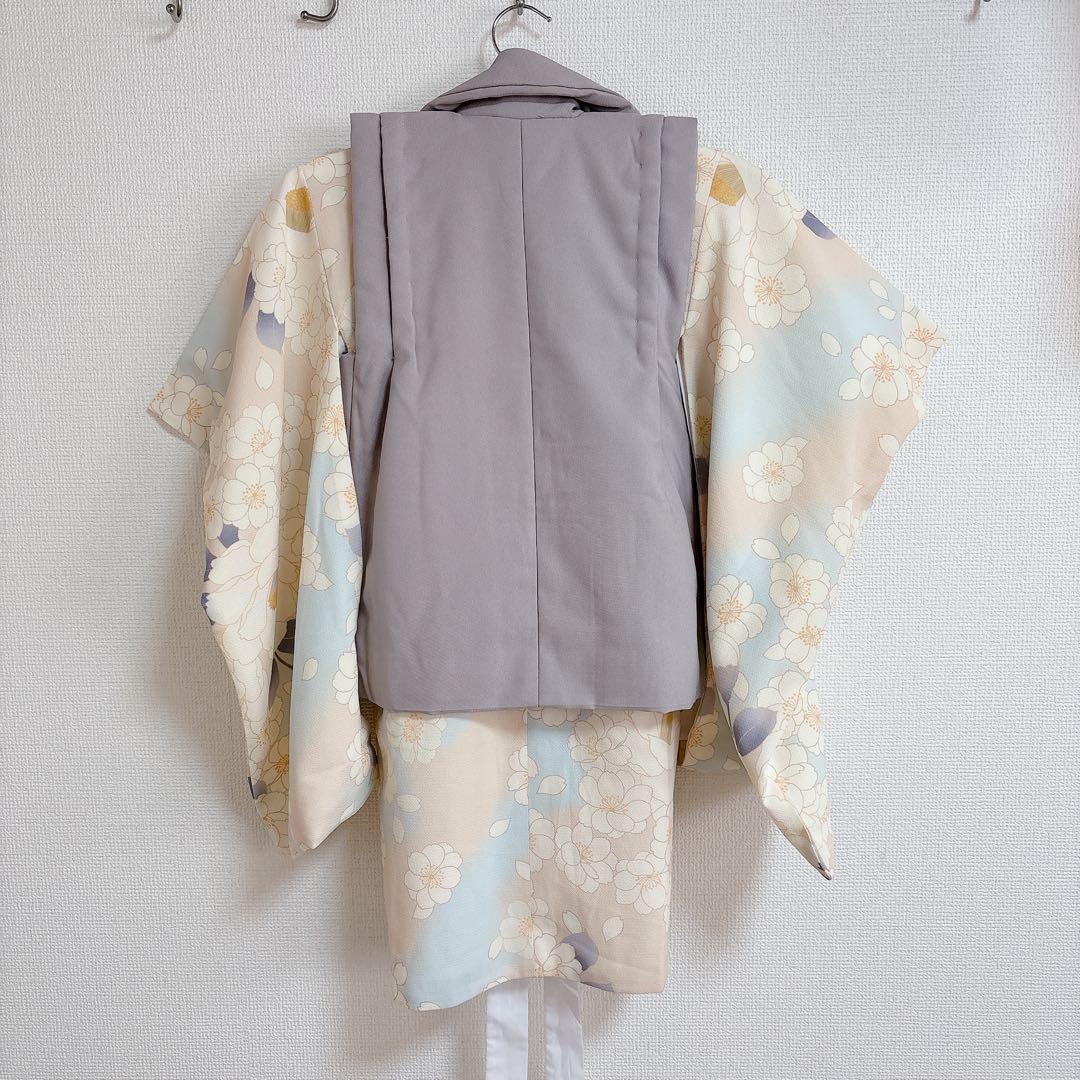 キャサリンコテージ　被布　100センチ　八重桜ベージュ×グレー　足袋・雪駄セット