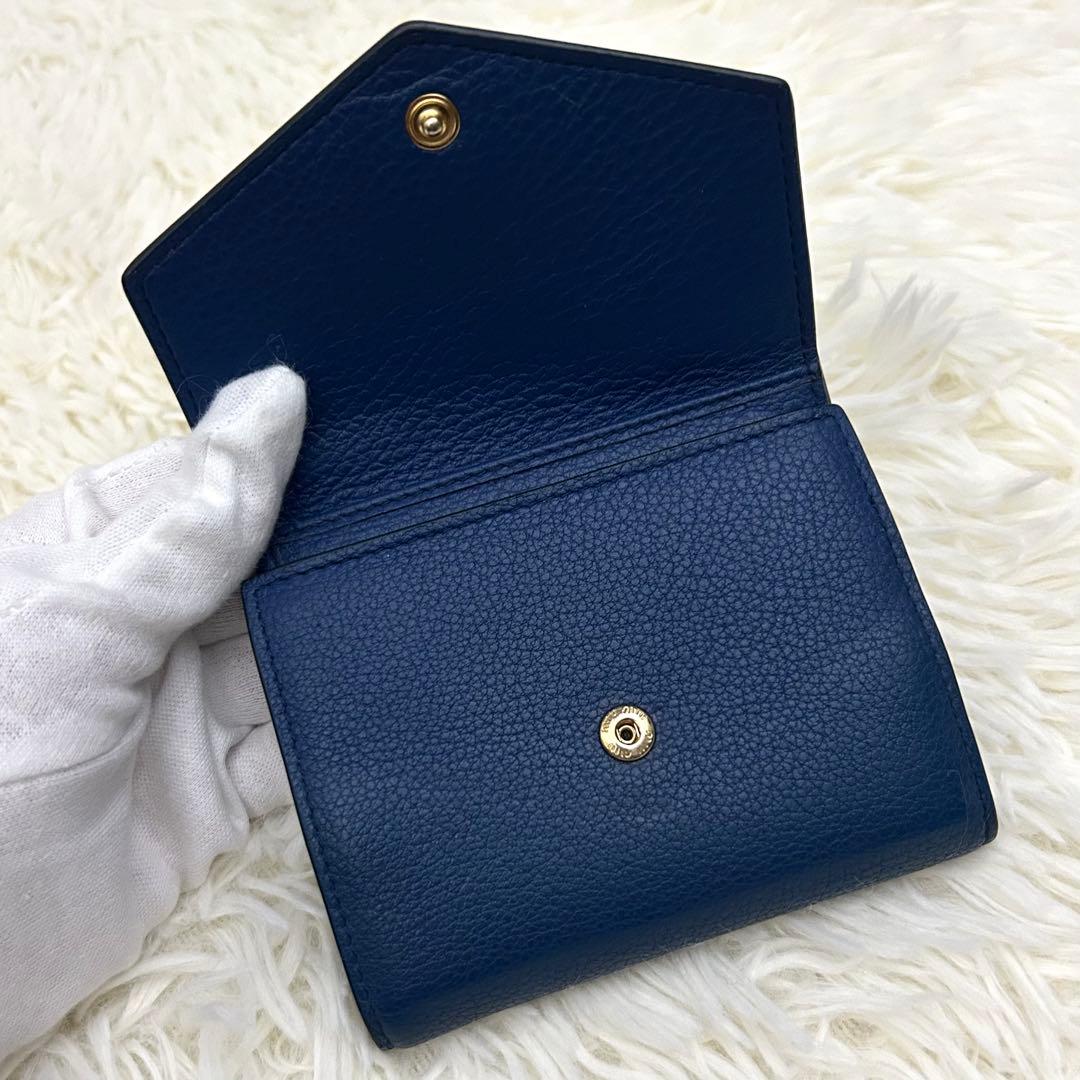 【美品】ICチップ内蔵 MIU MIU ミュウミュウ 三つ折り財布 ブルー系
