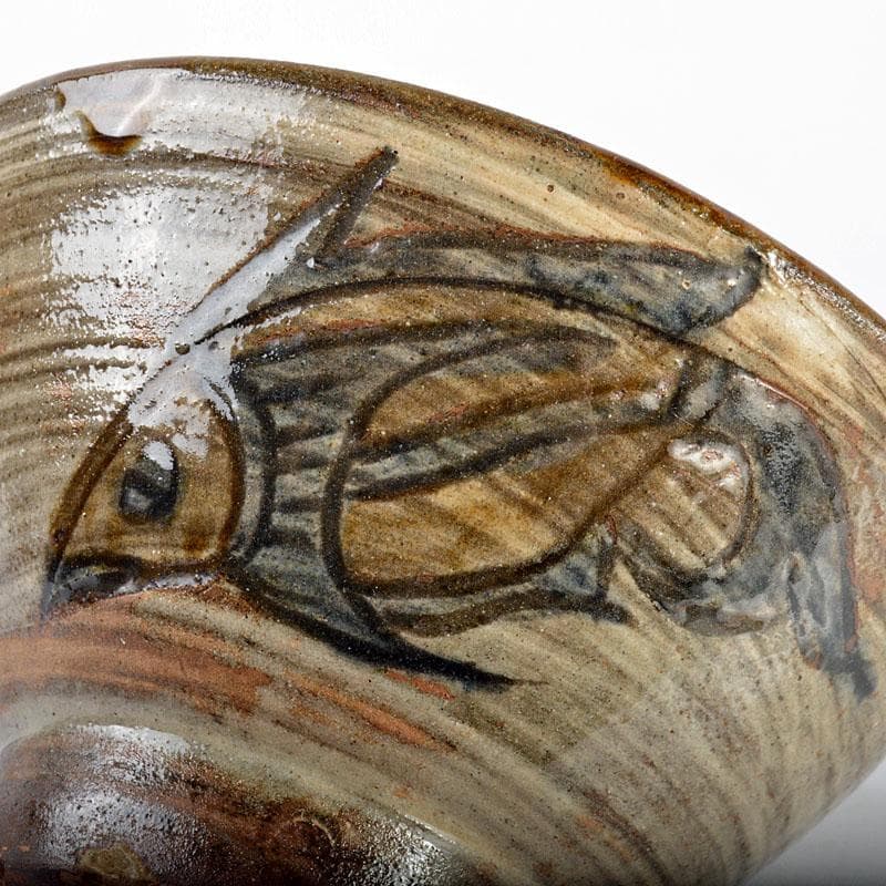 人間国宝　金城次郎　魚文　茶碗　茶道具　D　R4485