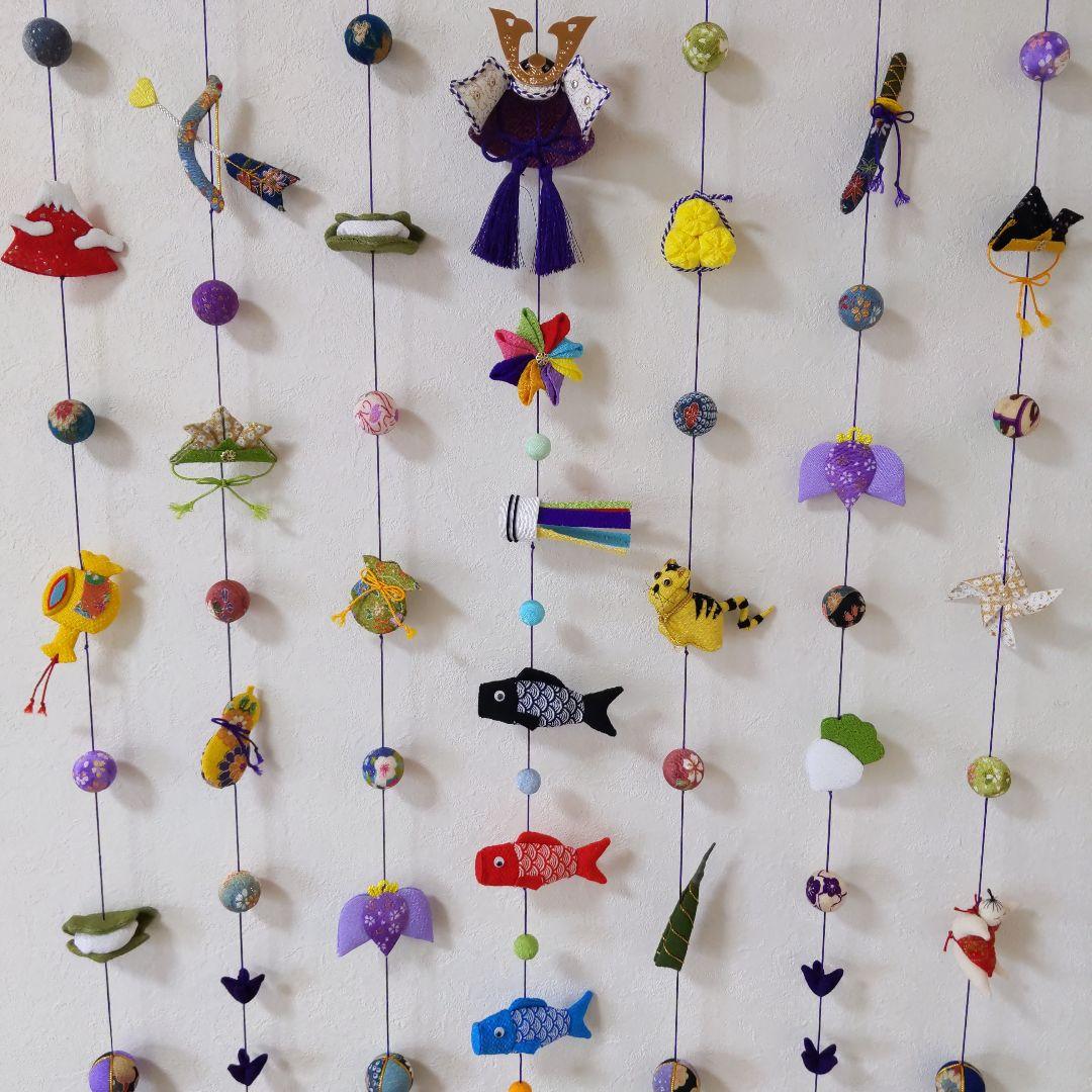 ちりめん細工　おひな様壁掛け下げ飾り(大) 端午の節句壁掛け下げ飾り(大)2点