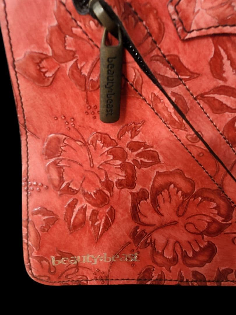 beauty beast【ビューティビースト】赤 花柄 レザーハンドバッグ
