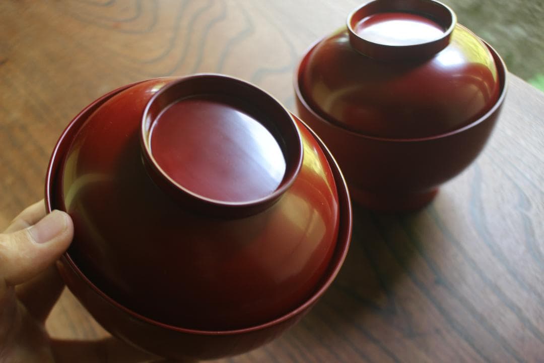 デッドストック！どっしりサイズに極上朱漆の美しい大椀2点（検輪島塗合鹿椀雑煮椀