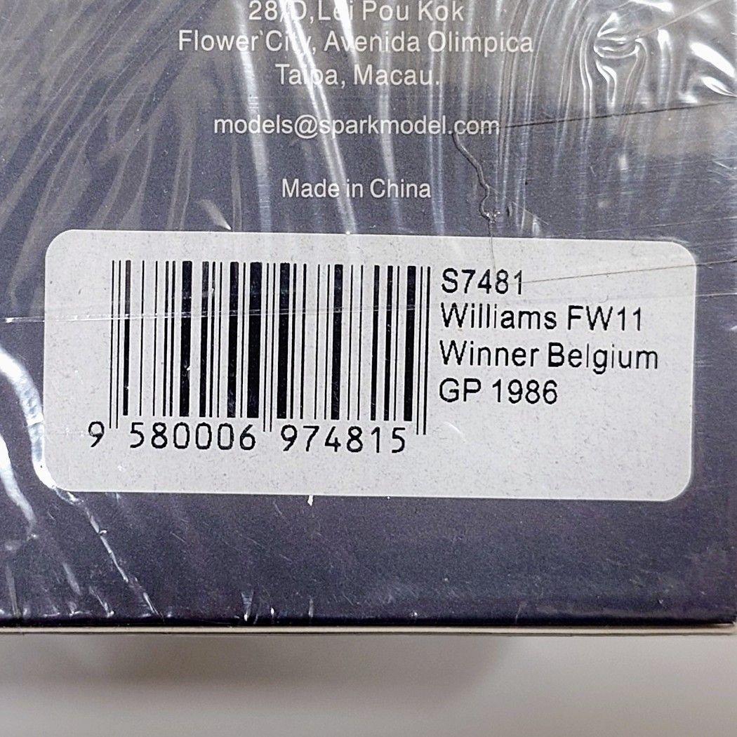 スパーク 1/43 ウィリアムズ FW11 N.マンセル ベルギーGP 1986