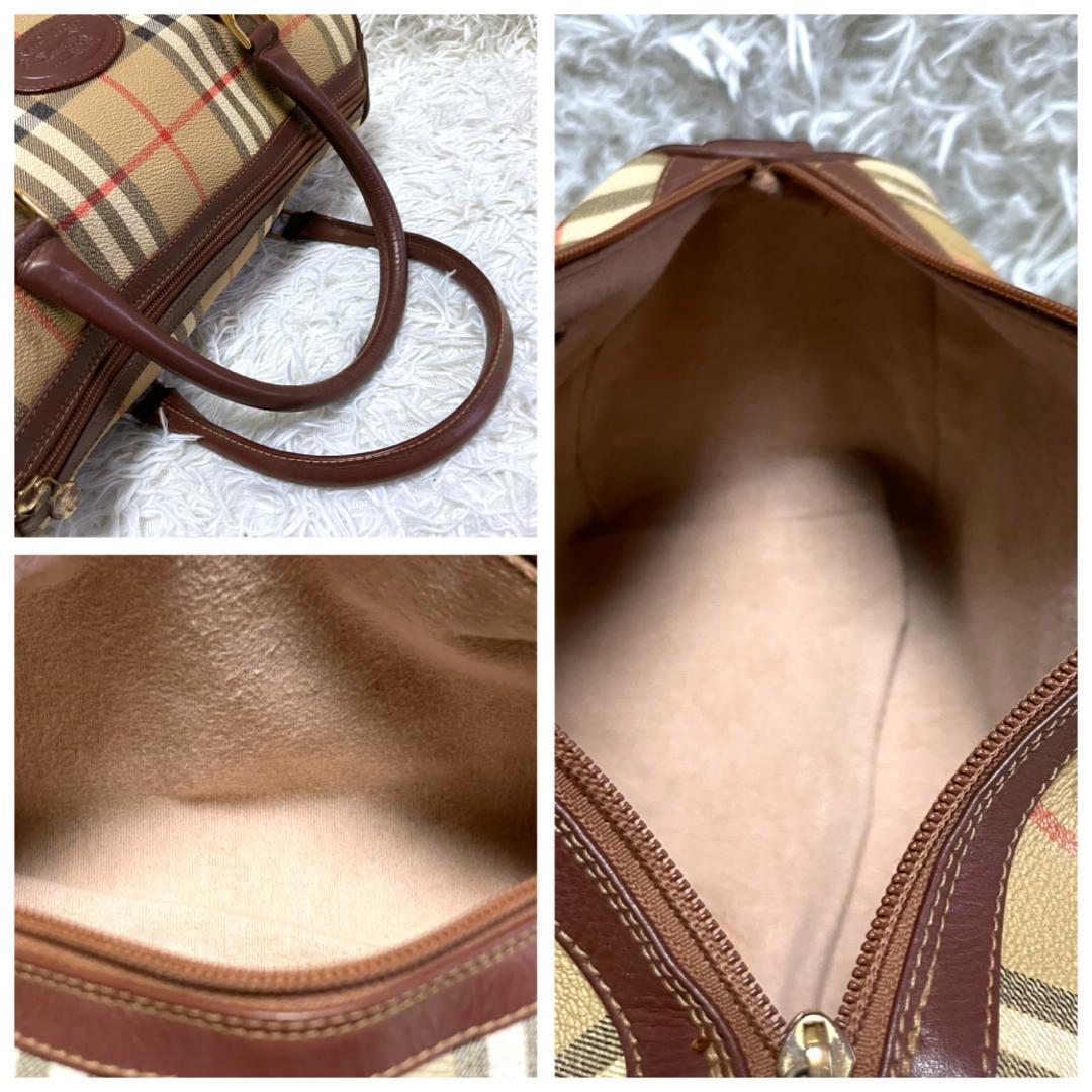 バーバリー ノバチェック PVCレザー ミニボストンバッグ ベージュ オールド