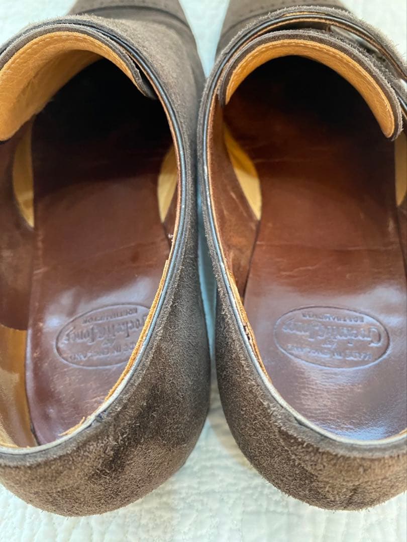 【クロケットジョーンズ】ダークブラウン スエード ダブルモンクストラップシューズ