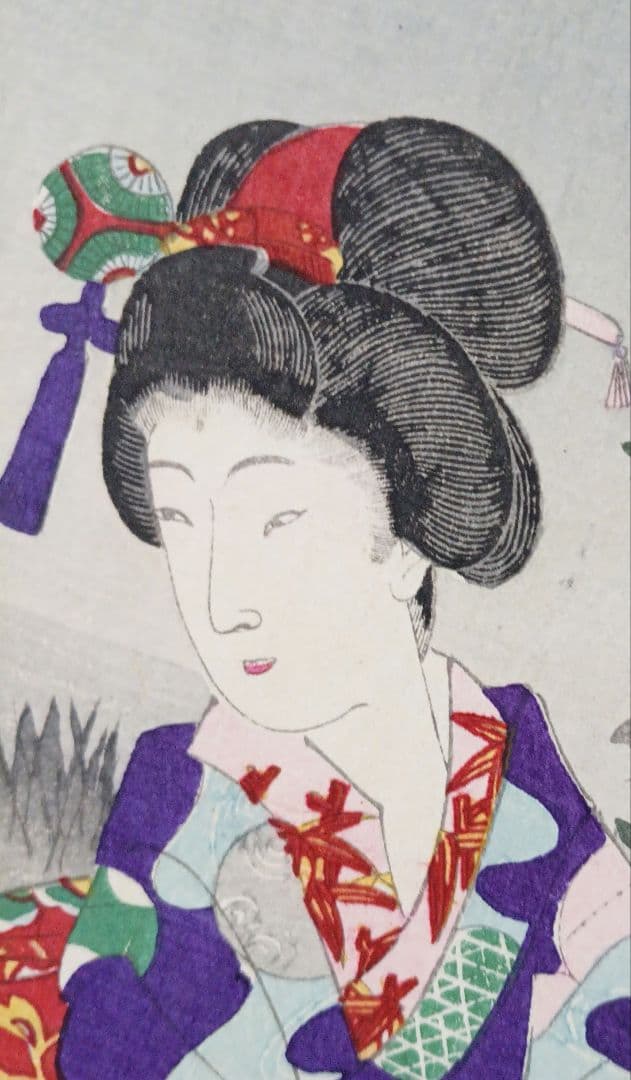 浮世絵、月下乃納涼三枚綴りの内の1枚売りです。橋本周延画、明治期