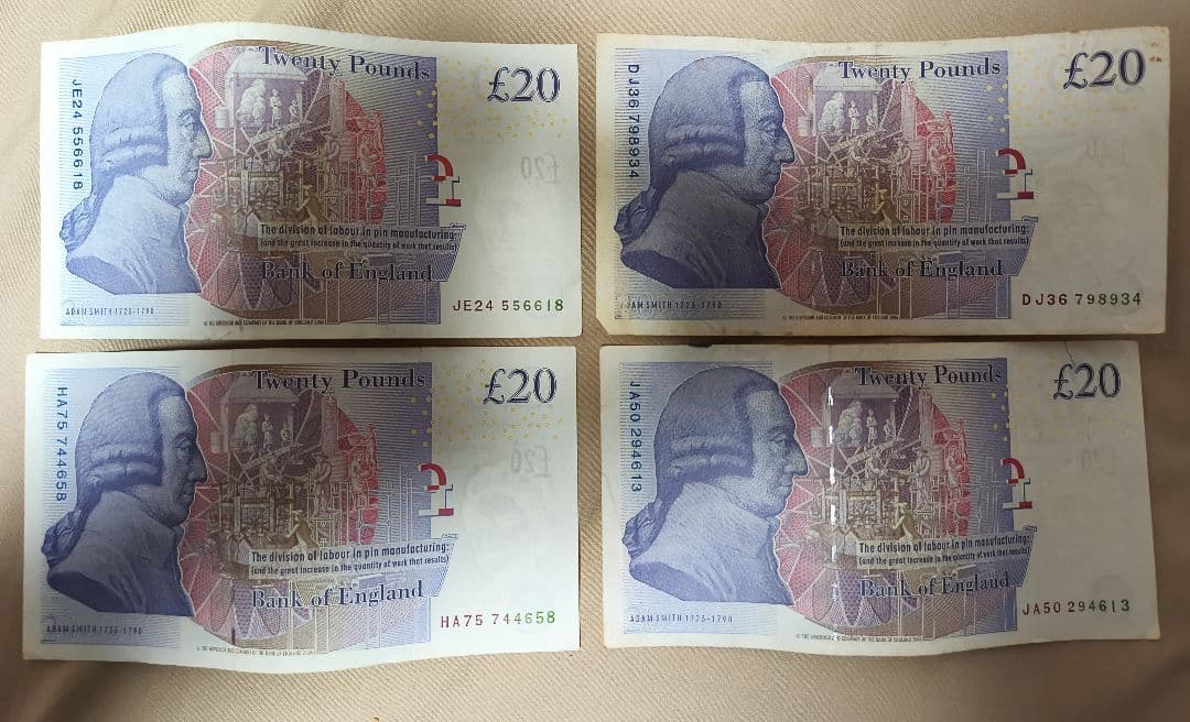 旧紙幣】イギリス 20ポンド札 4枚セット エリザベス女王 コレクション