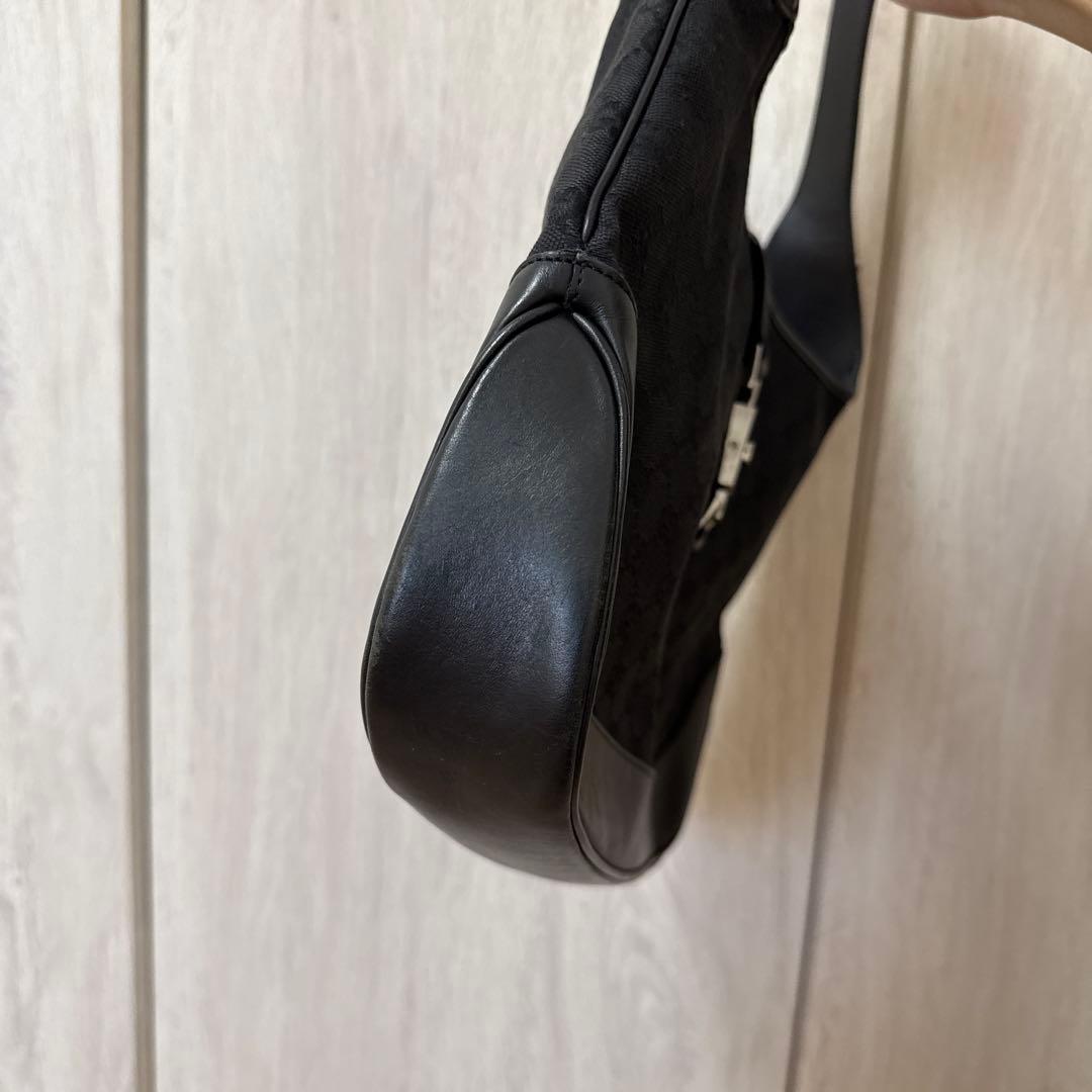 GUCCI ワンショルダーバッグ　ジャッキー　GG柄　キャンバス　黒　レザー