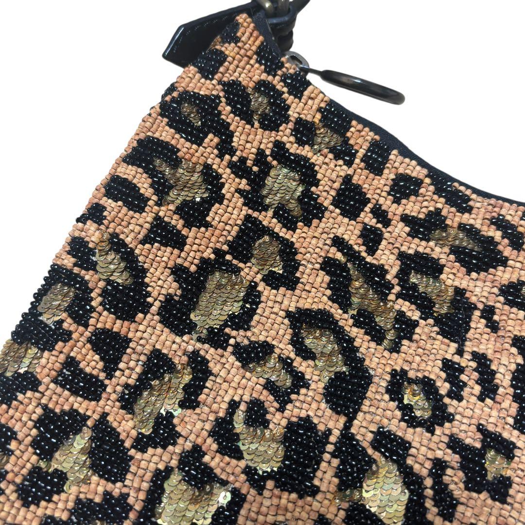 FENDI フェンディ パンサー ヒョウ柄 ハンドバッグ レザー ビーズ