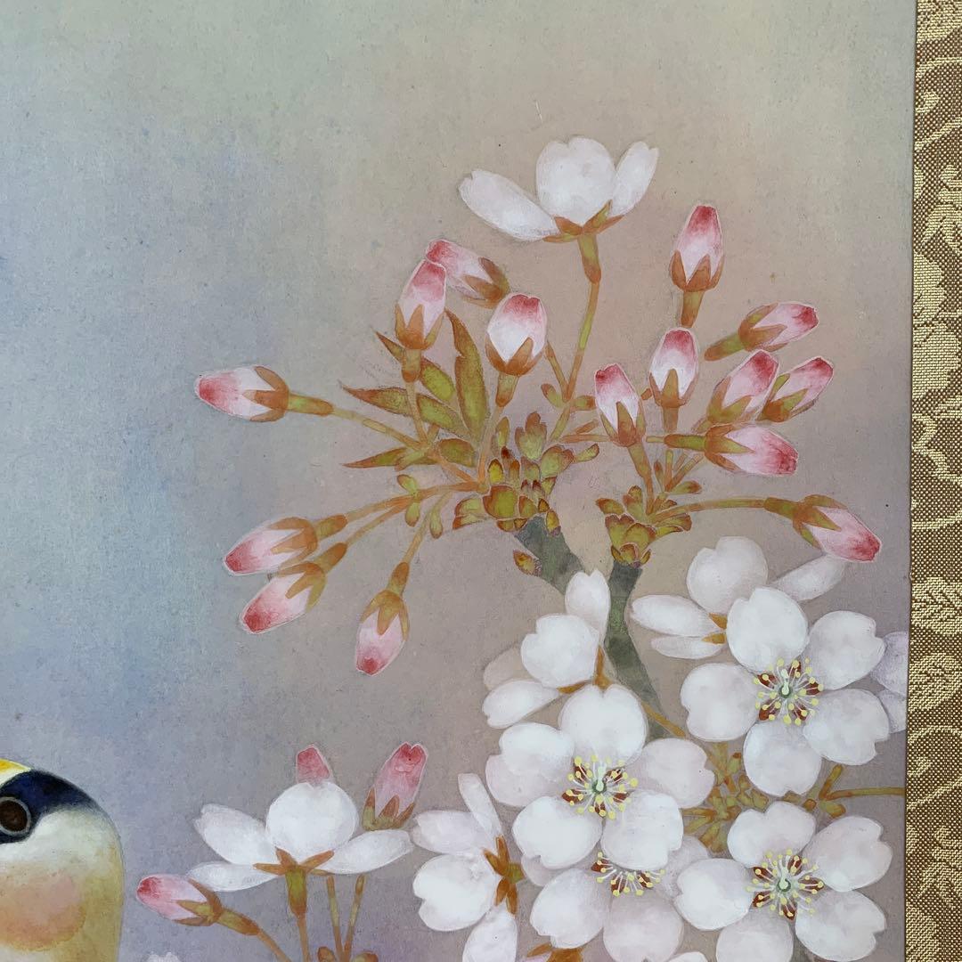 美品 掛け軸 市原秀人作「春囀」桜花鳥 共箱 太巻き付
