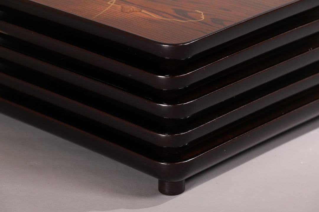 CL77 能登輪島塗 蔦金蒔絵 欅地 木地呂塗 足付四方膳 五客 木製漆器