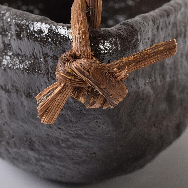 茶道具　伊曽嶋窯　渓古石香作　黒釣舟花入　共布　堀内宗完極め箱　C　R8476