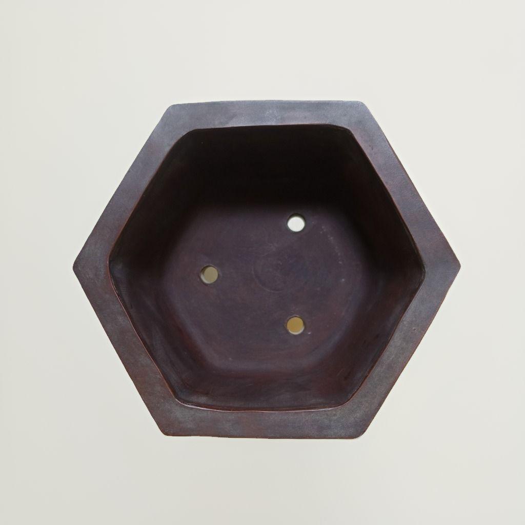 浙寧玉成窯造】中国古美術 八角形陶器鉢 紫砂陶芸 ダークブラウン
