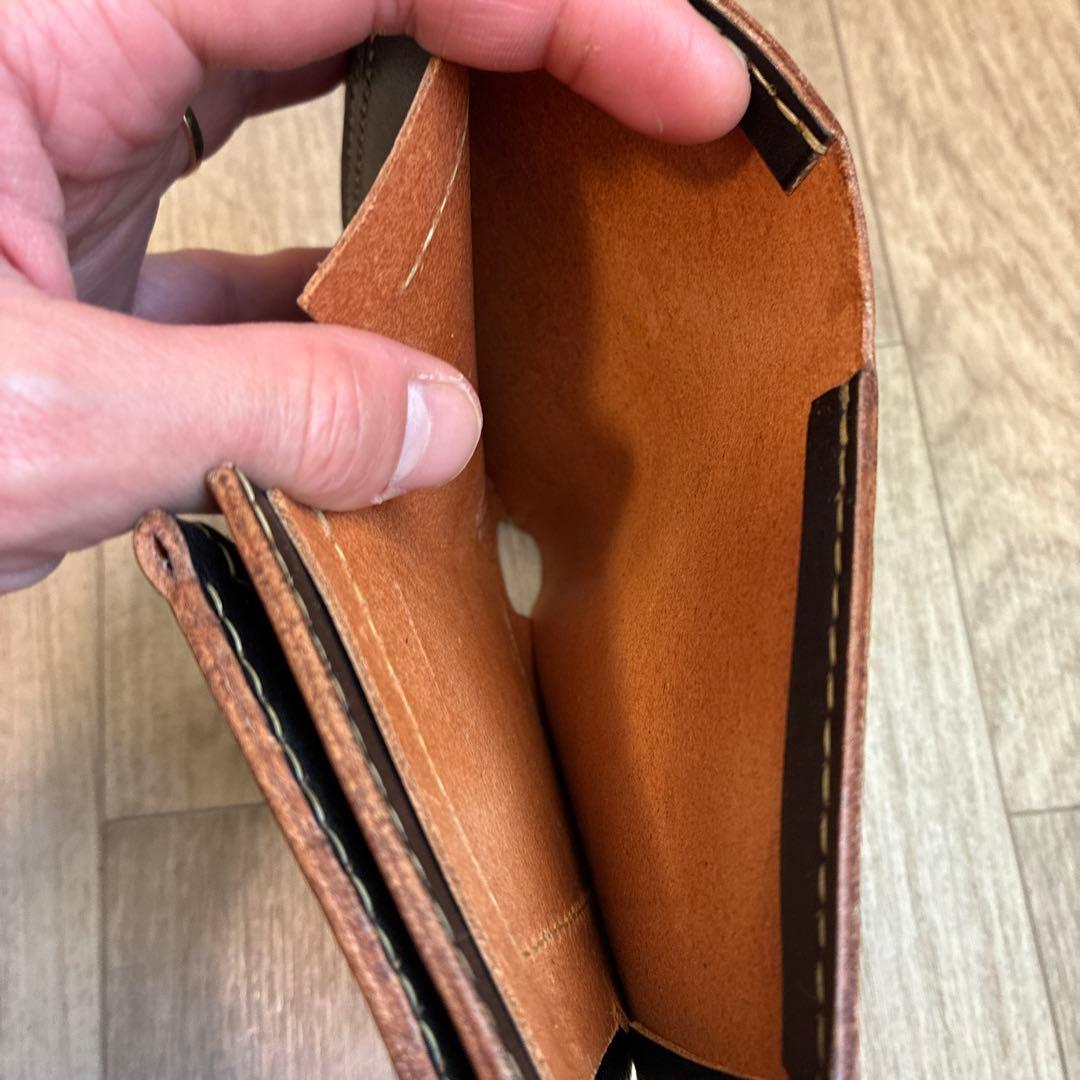 【茶芯ブラック】トラッカーウォレット　ミドル　真鍮　お札を折らずに収納　タイプA