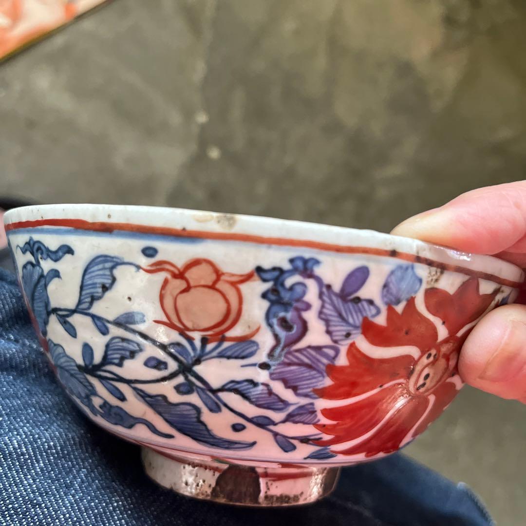 骨董　古犬山焼　赤絵　赤玉　なます皿　菓子器　獅子　中深鉢　江戸後期　金継ぎ