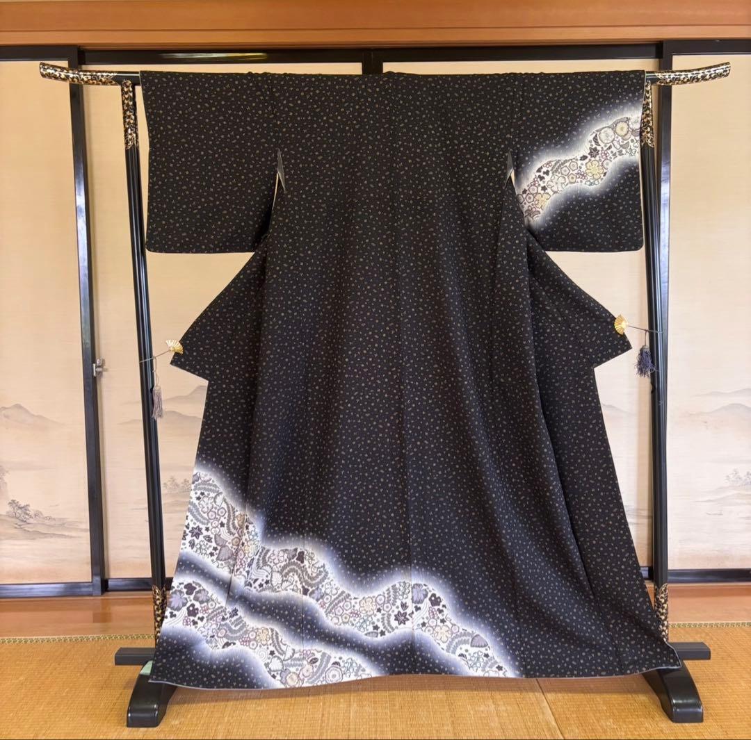 C- 408△tall size 正絹 黒地 辻ヶ花付け下げ訪問着 丈168cm