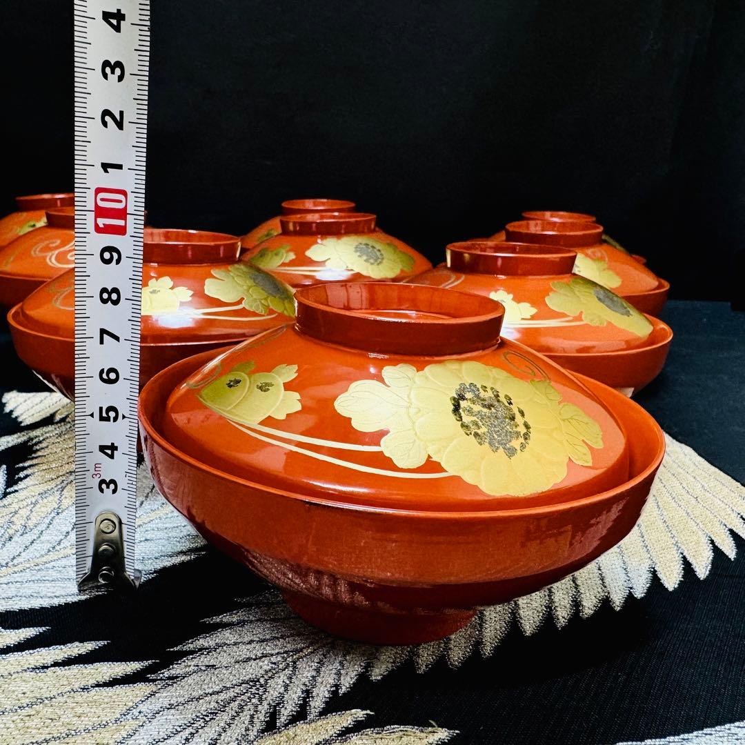漆器　輪島塗　沈金　金蒔絵　木製　蓋付椀　お煮物椀　吸物椀　9客