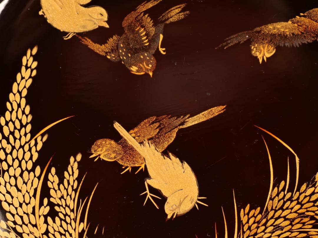 BK408　時代輪島塗　稲穂雀図金蒔絵　吸物椀　二客　木製　茶道具 懐石 会席