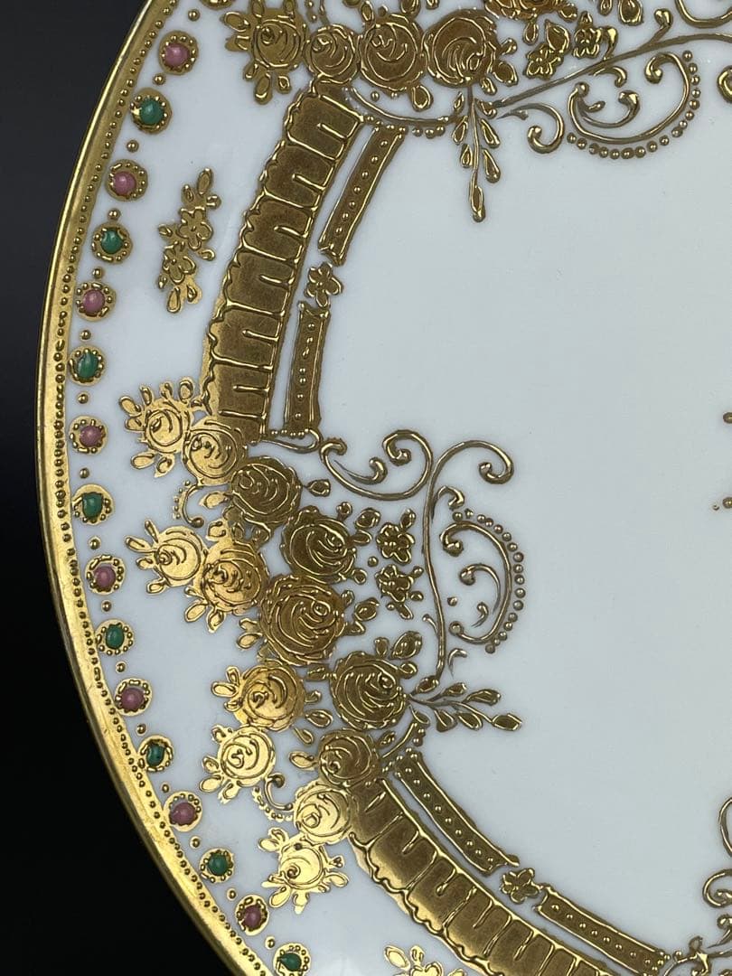 オールドノリタケ 24．1cm ジュエル エナメル 金盛り プレート 皿