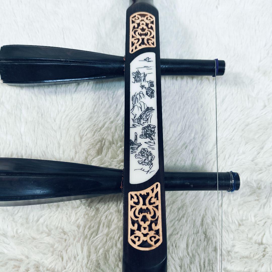 【良品】二胡　黒檀精品　蛇革　ケース付き　弓付き　説明書あり