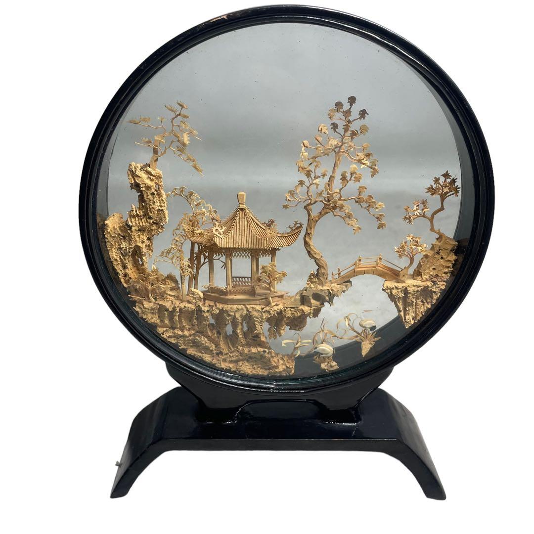 メ0308-17 中国伝統工芸品 細密彫刻 軟木彫り 置物 鶴 コレクション