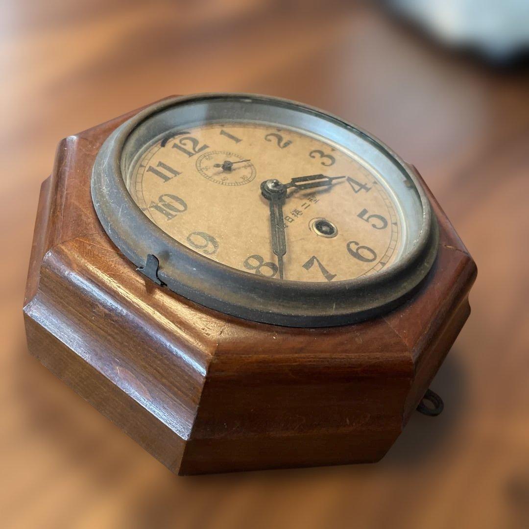 アンティーク古時計 八角形 木製掛時計