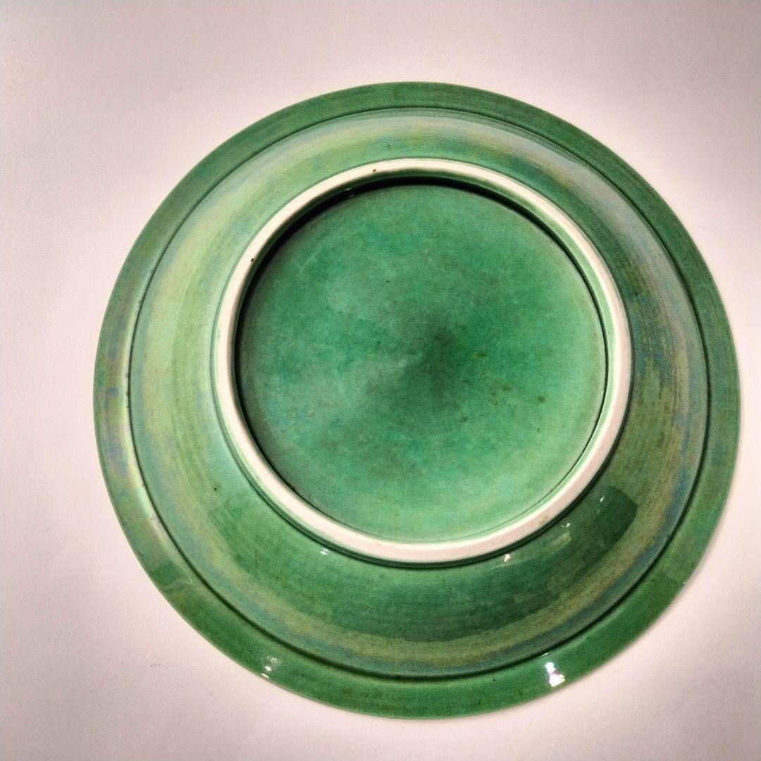 M267-2 中国 新渡緑釉飾り皿 唐物緑釉盤 中央花