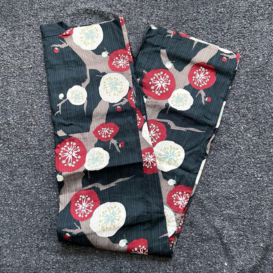 utatane ウタタネ 浴衣 3点セット「鉄紺に梅枝」 帯 下駄 レトロ柄