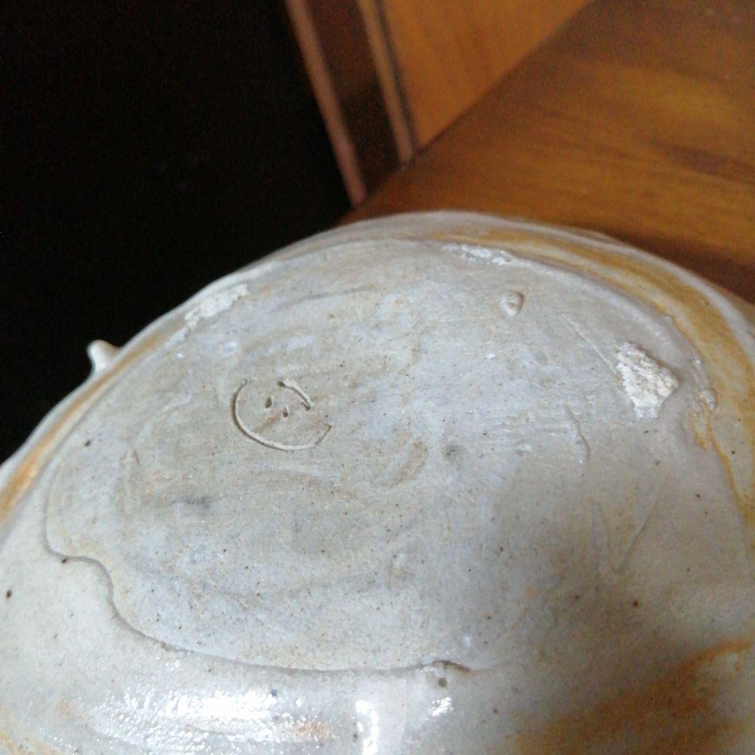 瀬戸焼　加藤作助　粉引海老摘蛤形食籠　18cm　大正〜昭和初期