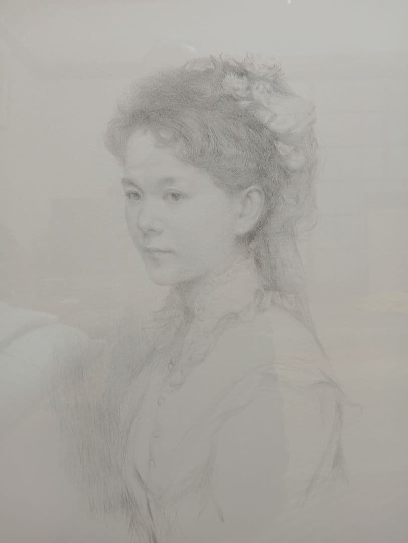 中山忠彦の鉛筆画「優しき相貌Ⅲ-C」 金装飾額入り