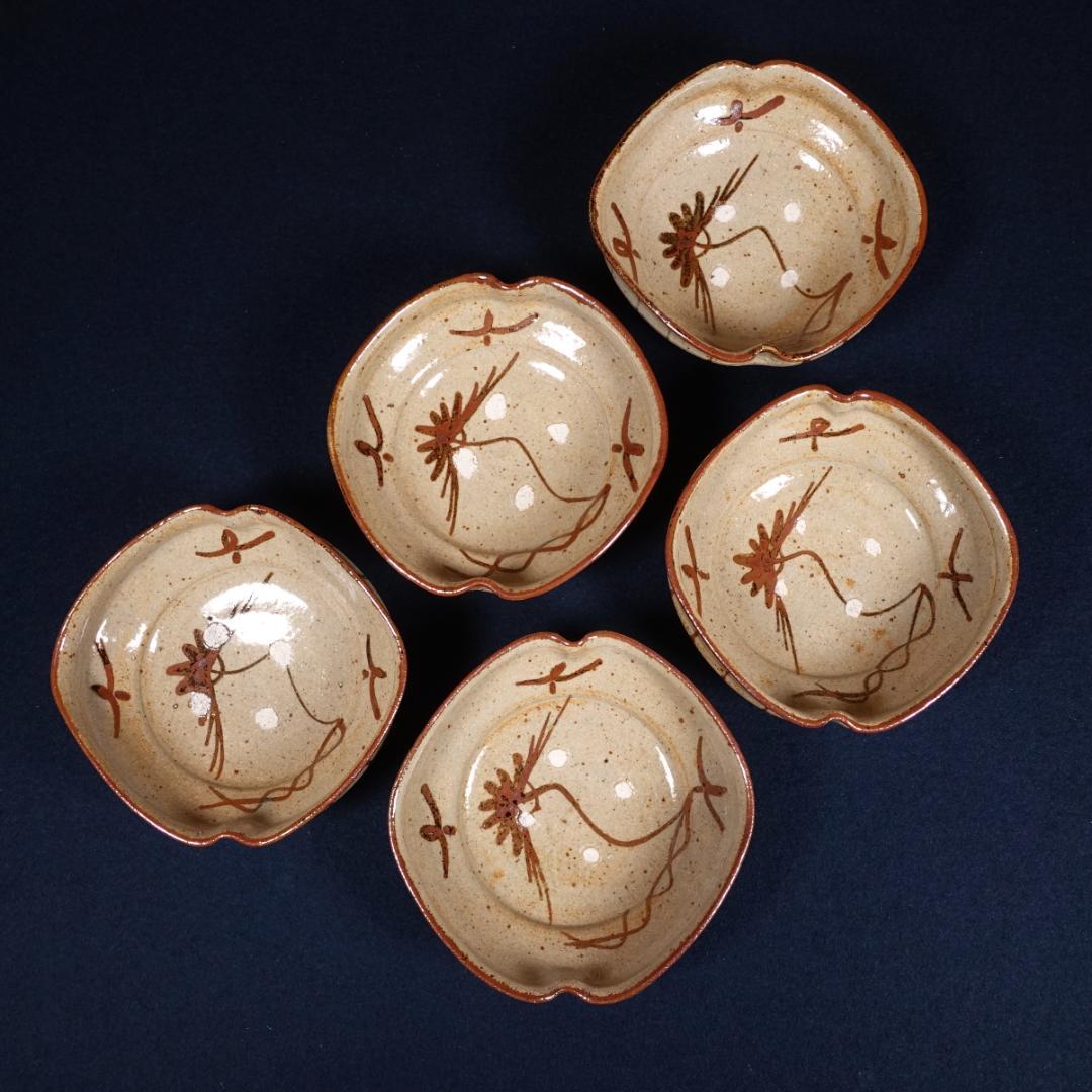 13代 中里太郎右衛門窯 絵唐津 平向付 銘々皿 5客