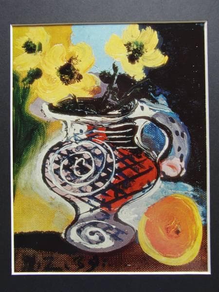 パブロ・ピカソ、花瓶と花と果物、希少な額装用限定画集より、新品額装付