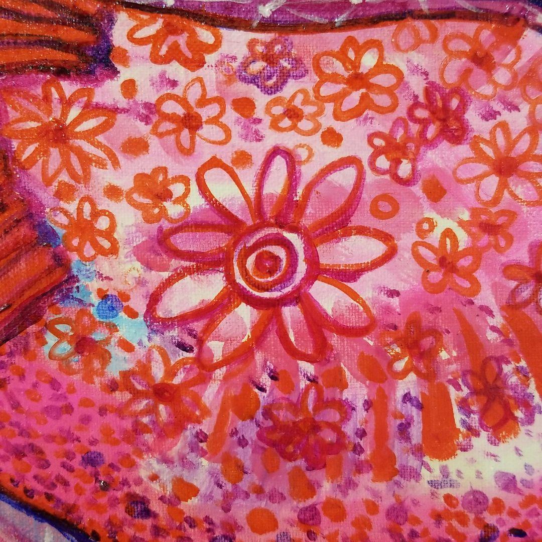 油絵 専用 お花の模様がある鳥の親子 油絵 専用 お花の模様が