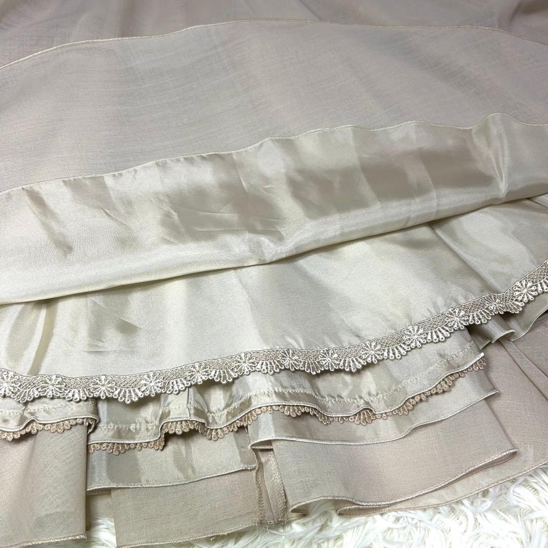 【美品】FOXEY✨フレアスカート チュール【40】ベージュ