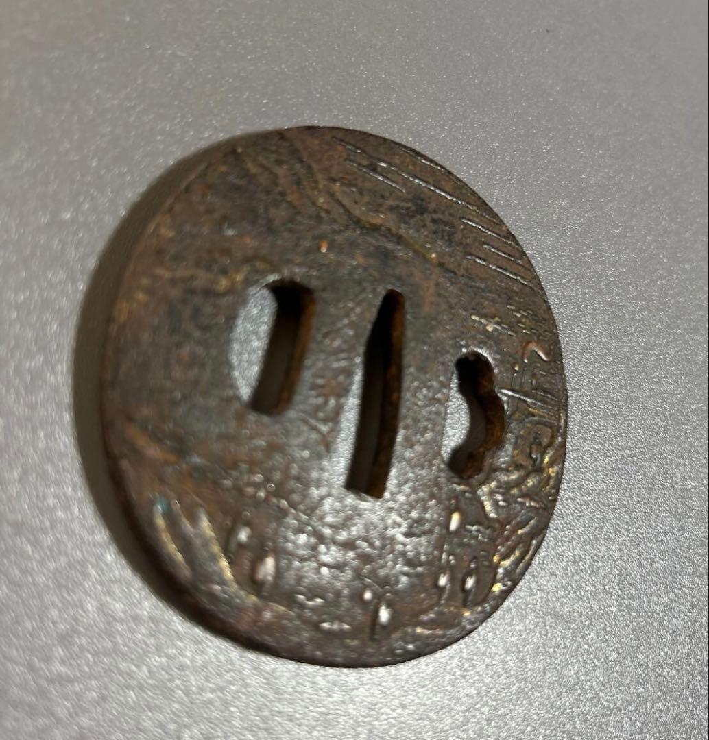 刀鍔 鐔 若芝 在銘　骨董　アンティーク　 時代物 刀装具 日本刀