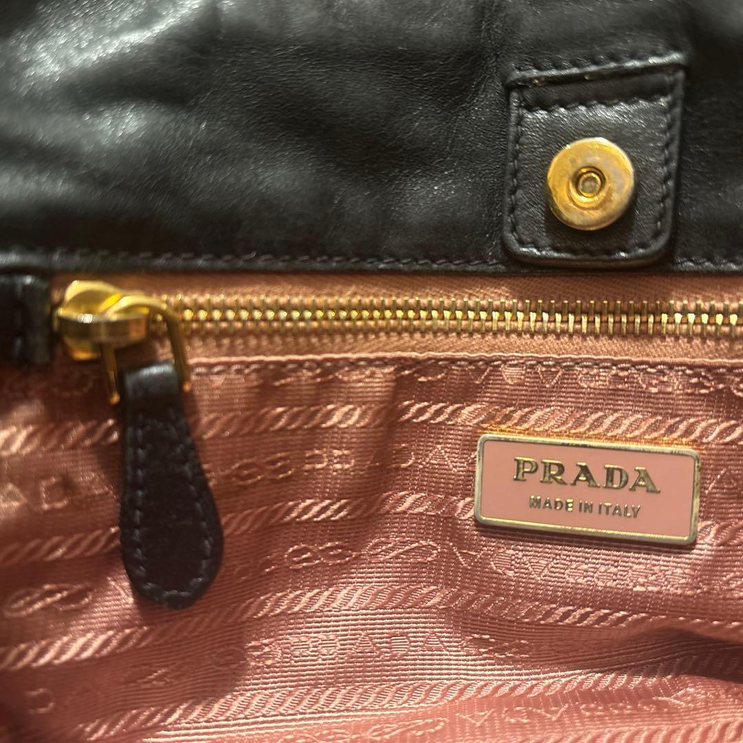 [値下げ] PRADAプラダ リボンバッグ 黒 ナイロン&皮 保証書付き