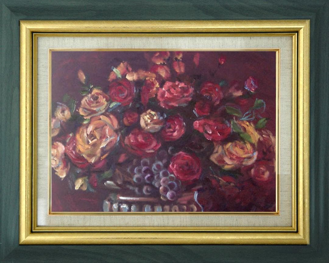 油絵 菅家令子 絵 絵画 インテリア uF6-113802 花 ばら